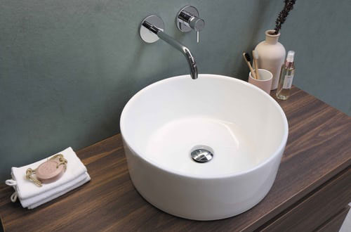 White bathroom with wide basin for two White bathroom with wide basin for two